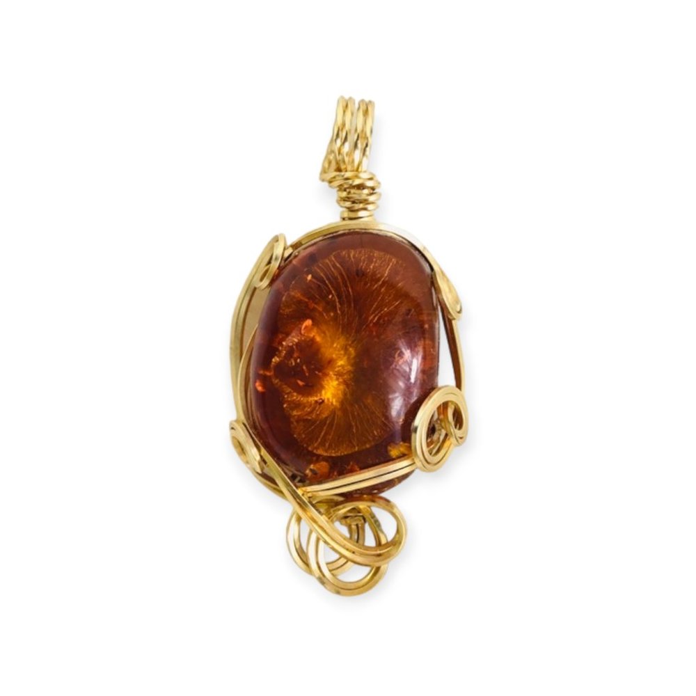 Amber Stone from Russia with gold tone Wire Wrap Pendant